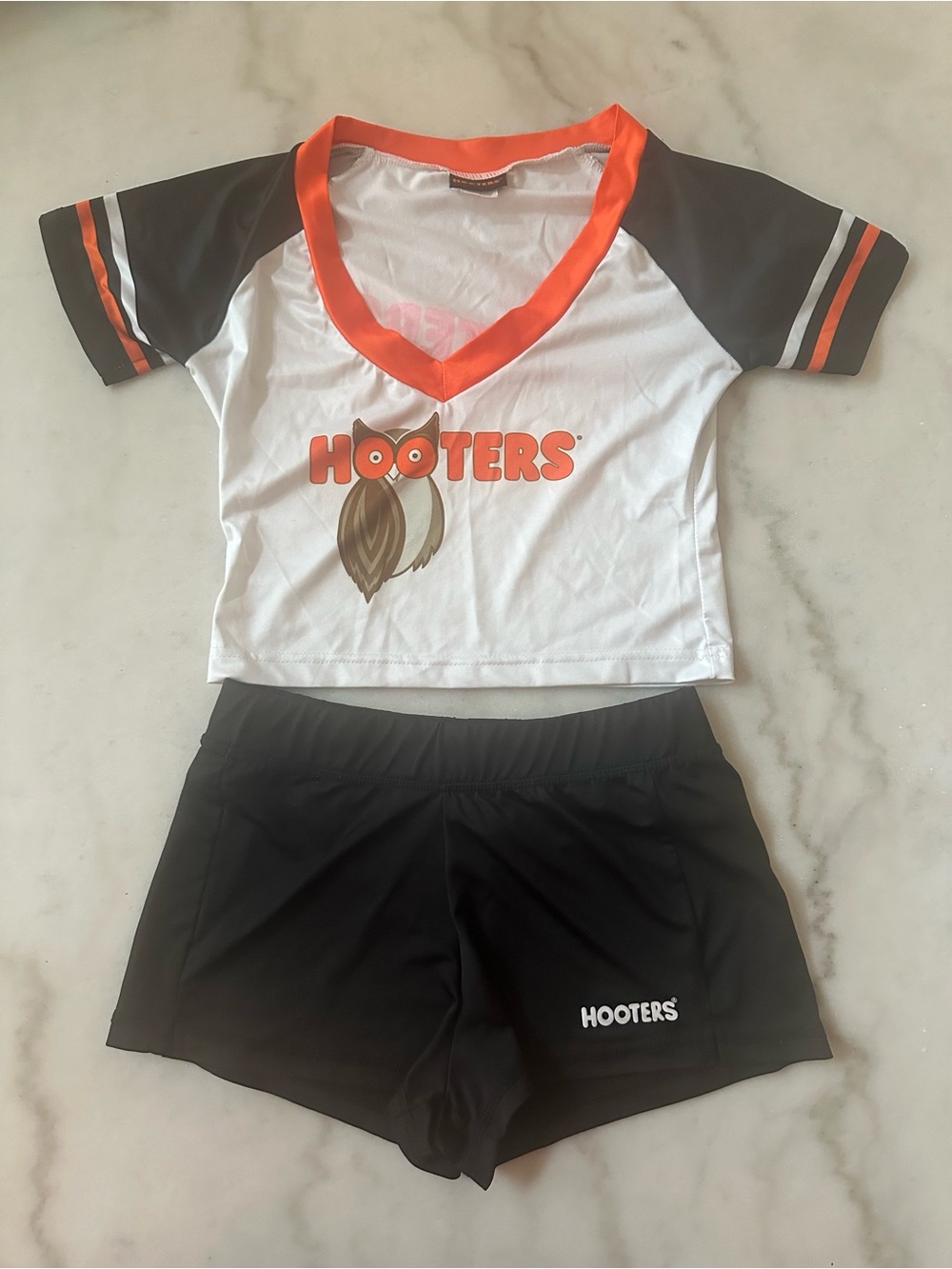 Hooters White, Black & Orange Top with Black Shorts - Other Size and Colors too!
